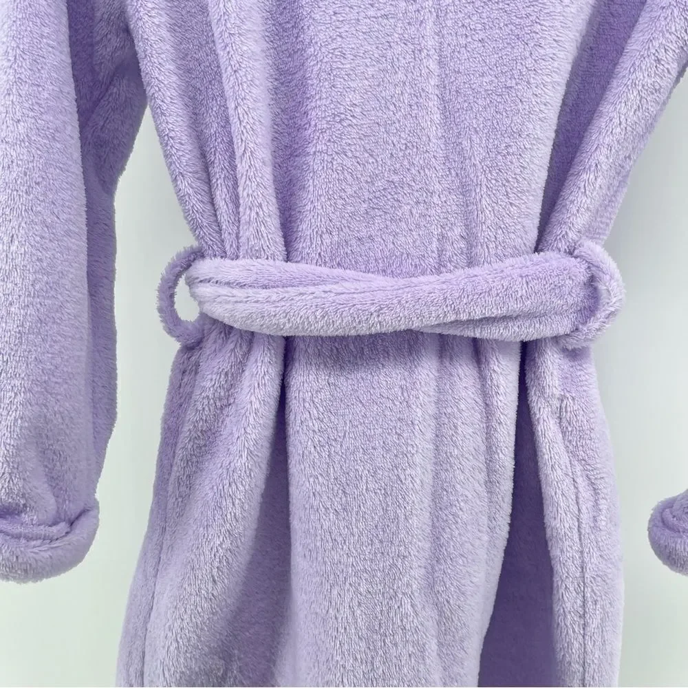 Sol Sleep Girl’s Purple Plush Fleece Open Front Belted Long Sleeve Robe Size 6